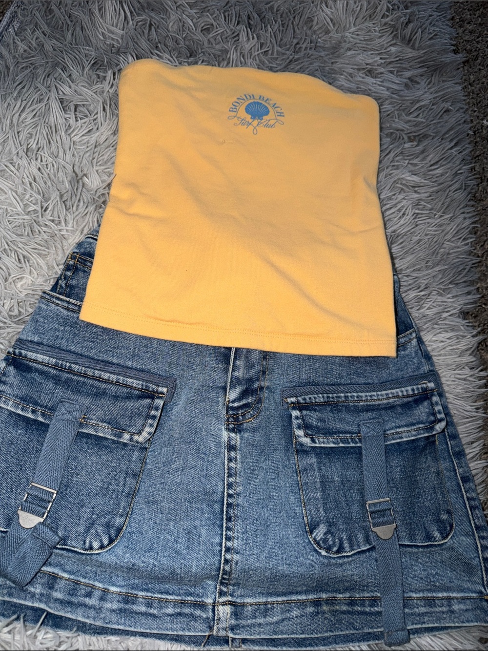 Bondi Beach Yellow Strapless Tube Top & Denim Skirt Set